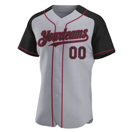 Custom Name Number Gray Black Crimson Baseball Jersey Personalized Raglan Sleeves Authentic Personalized Gray Black-Crimson