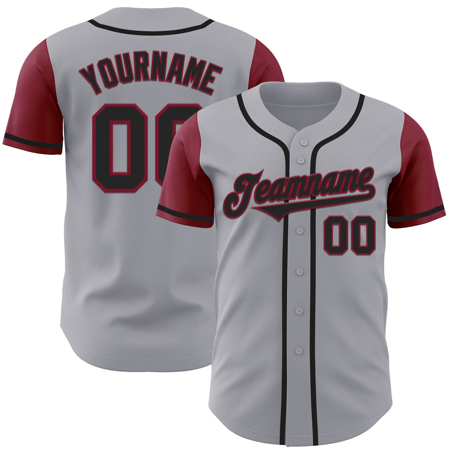 Custom Name Number Baseball Jersey - Personalized Two Tone Gray Black Crimson Authentic Team Personalized Gray Black-Crimson