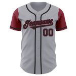 Custom Name Number Baseball Jersey - Personalized Two Tone Gray Black Crimson Authentic Team Personalized Gray Black-Crimson