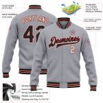Custom Team Name Number Gray Black Crimson Varsity Letterman Bomber Jacket Full-Snap Cream Personalized Gray Black Crimson-City