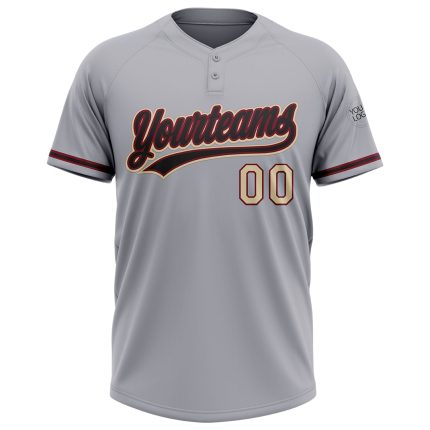 Personalized Gray Black Crimson-Cream Two-Button Unisex Softball Jersey for Custom Team Wear and Fan Apparel Personalized