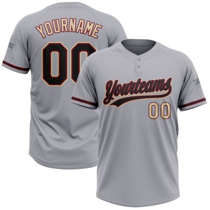 Personalized Gray Black Crimson-Cream Two-Button Unisex Softball Jersey for Custom Team Wear and Fan Apparel Personalized
