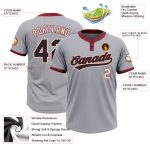Custom Two-Button Softball Jersey - Personalized Unisex Gray Black Crimson-Cream with Team Name and Number Personalized Gray