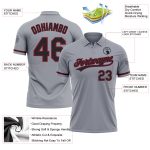 Custom Personalized Golf Polo Shirt - Gray Black-Crimson Performance with Team Name and Number Personalized Gray Black-Crimson