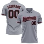 Custom Personalized Golf Polo Shirt - Gray Black-Crimson Performance with Team Name and Number Personalized Gray Black-Crimson