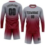 Custom Soccer Uniform Jersey with Name & Number - Personalized Gray Black-Crimson Long Sleeve Fade Design Personalized Gray