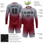 Custom Soccer Uniform Jersey with Name & Number - Personalized Gray Black-Crimson Long Sleeve Fade Design Personalized Gray