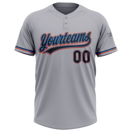 Custom Name Number Unisex Two-Button Softball Jersey Gray Black Electric Blue Orange Personalized Gray Black Electric Blue-Orange