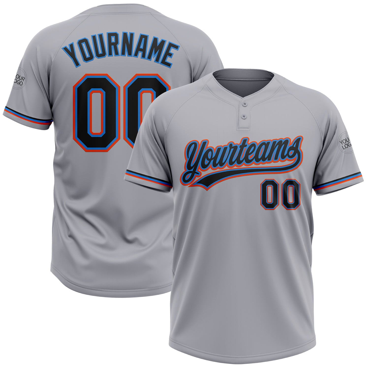 Custom Name Number Unisex Two-Button Softball Jersey Gray Black Electric Blue Orange Personalized Gray Black Electric Blue-Orange