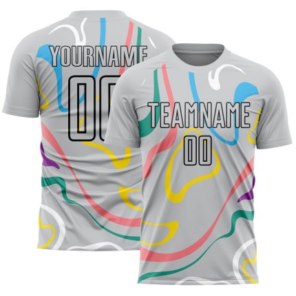 Custom Soccer Jersey with Personalized Name & Number - Gray Black Fluid Shapes Design Team Uniform Personalized Gray Black