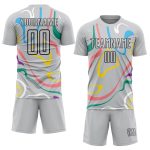Custom Soccer Jersey with Personalized Name & Number - Gray Black Fluid Shapes Design Team Uniform Personalized Gray Black