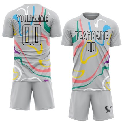 Custom Soccer Jersey with Personalized Name & Number - Gray Black Fluid Shapes Design Team Uniform Personalized Gray Black