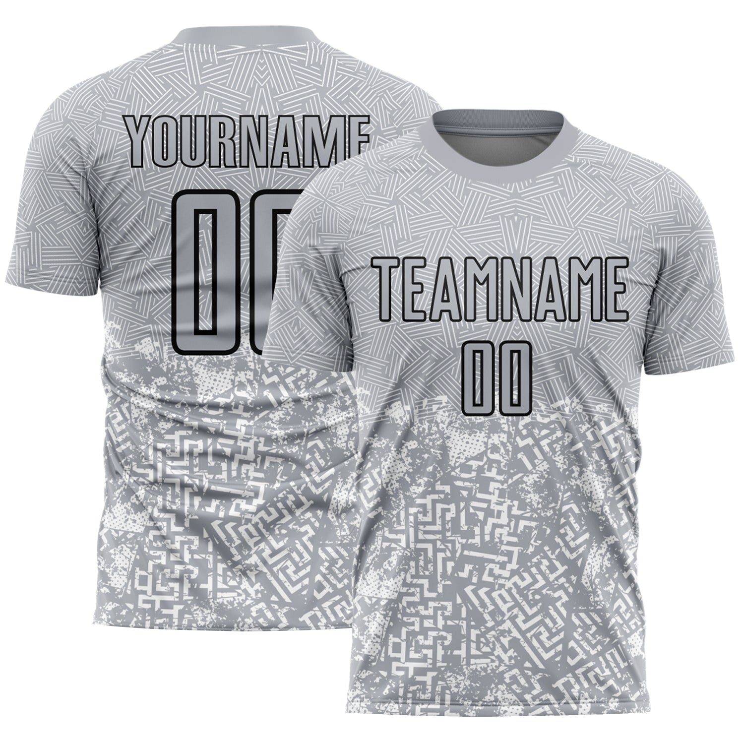 Custom Soccer Jersey with Personalized Name and Number - Gray Black Geometric Shapes Uniform Personalized Gray Black Geometric