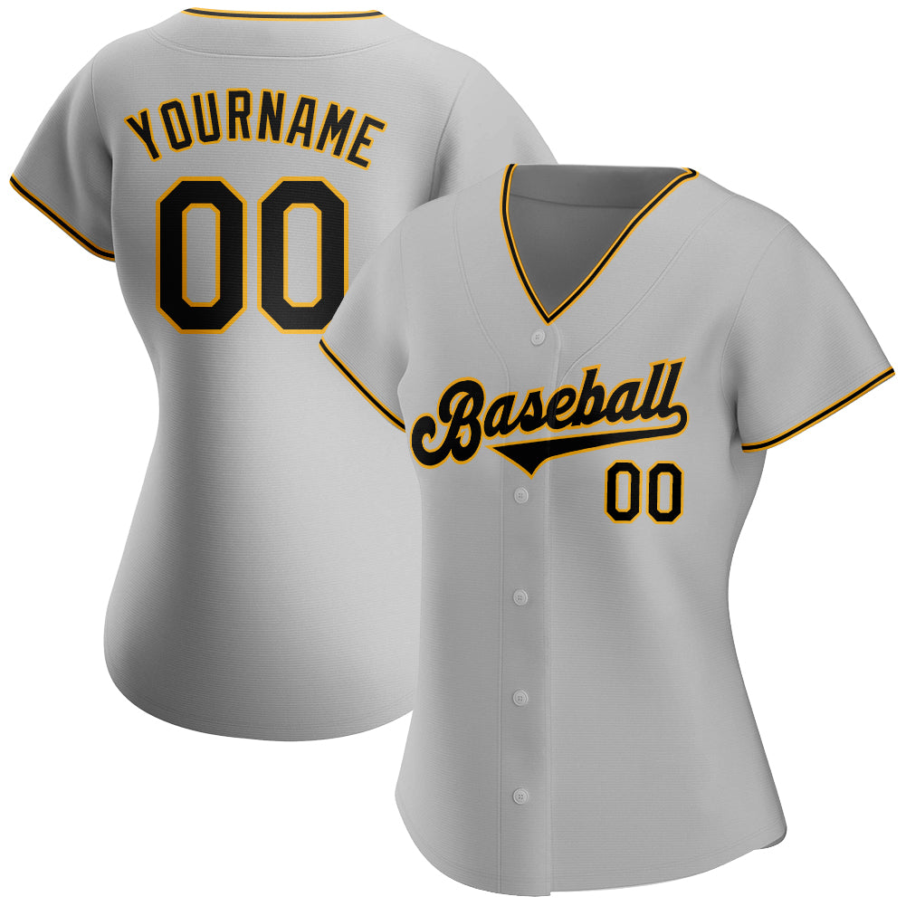 Personalized Gray Black-Gold Authentic Baseball Jersey Personalized Authentic Baseball Jersey in Gray Black-Gold - Custom Sportswear for Fans Personalized Gray Black-Gold Authentic - Image 2