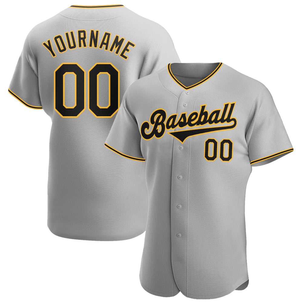 Personalized Authentic Baseball Jersey in Gray Black-Gold - Custom Sportswear for Fans Personalized Gray Black-Gold Authentic
