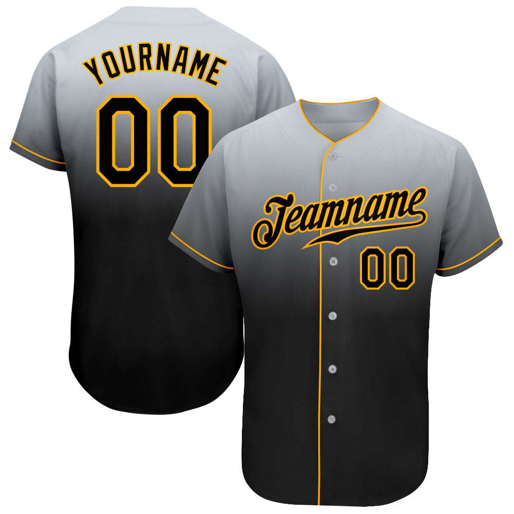 Custom Name and Number Personalized Gray Black-Gold Baseball Jersey - Authentic Fade Fashion Team Jersey Personalized Gray