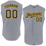 Personalized Authentic Gray Black-Gold Sleeveless Baseball Jersey for Men Personalized Gray Black-Gold Authentic Sleeveless