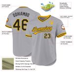 Custom Name & Number Personalized Black Gold Gray Baseball Jersey - Authentic Throwback Style Personalized Gray Black-Gold