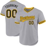 Custom Name & Number Personalized Black Gold Gray Baseball Jersey - Authentic Throwback Style Personalized Gray Black-Gold