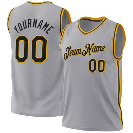 Personalized Black Gold Gray Throwback Basketball Jersey Authentic Design Personalized Gray Black-Gold Authentic Throwback