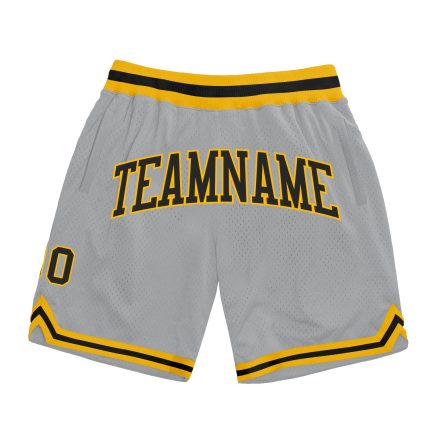 Custom Name Number Basketball Shorts - Personalized Gray Black-Gold Authentic Throwback Design Personalized Gray Black-Gold