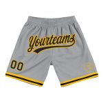Personalized Authentic Basketball Shorts in Gray Black Gold - Comfortable Throwback Style Personalized Gray Black-Gold Authentic