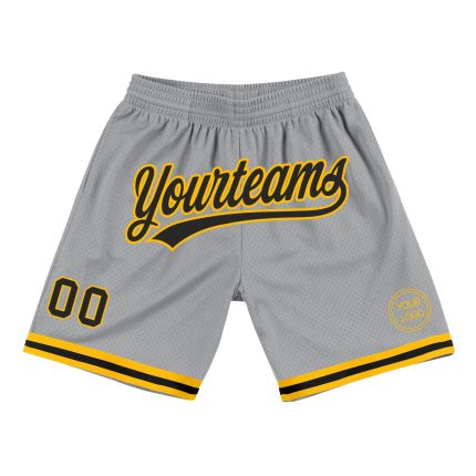 Personalized Authentic Basketball Shorts in Gray Black Gold - Comfortable Throwback Style Personalized Gray Black-Gold Authentic