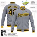 Custom Team Name Number Gray Black Gold Bomber Varsity Full-Snap Letterman Jacket Personalized Gray Black-Gold Bomber Full-Snap