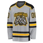 Personalized Hockey Jersey in Gray Black and Gold - Custom Team Design Personalized Gray Black-Gold Hockey Jersey