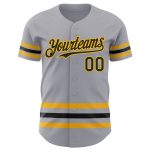 Custom Name and Number Authentic Baseball Jersey - Personalized Gray Black Gold Line Design Personalized Gray Black-Gold