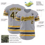 Custom Name and Number Authentic Baseball Jersey - Personalized Gray Black Gold Line Design Personalized Gray Black-Gold