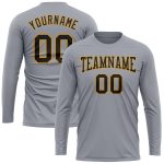 Custom Name and Number Long Sleeve Performance T-Shirt - Personalized Gray Black-Gold Team Apparel Personalized Gray Black-Gold