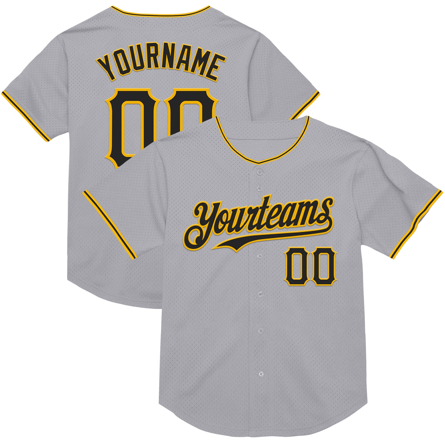 Custom Name Number Gray Black Gold Mesh Baseball Jersey - Personalized Authentic Throwback Team Jersey Personalized Gray