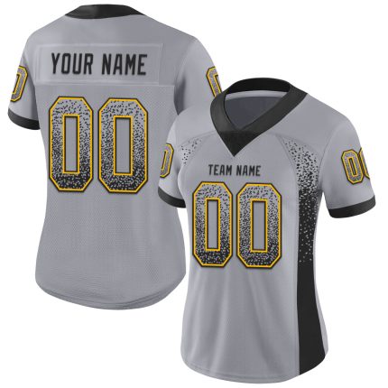 Custom Personalized Football Jersey - Gray Black Gold Mesh with Team Name & Number Personalized Gray Black-Gold Mesh Drift