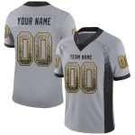 Custom Personalized Football Jersey - Gray Black Gold Mesh with Team Name & Number Personalized Gray Black-Gold Mesh Drift