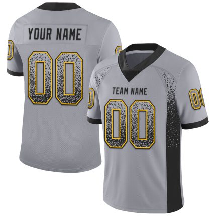 Custom Personalized Football Jersey - Gray Black Gold Mesh with Team Name & Number Personalized Gray Black-Gold Mesh Drift