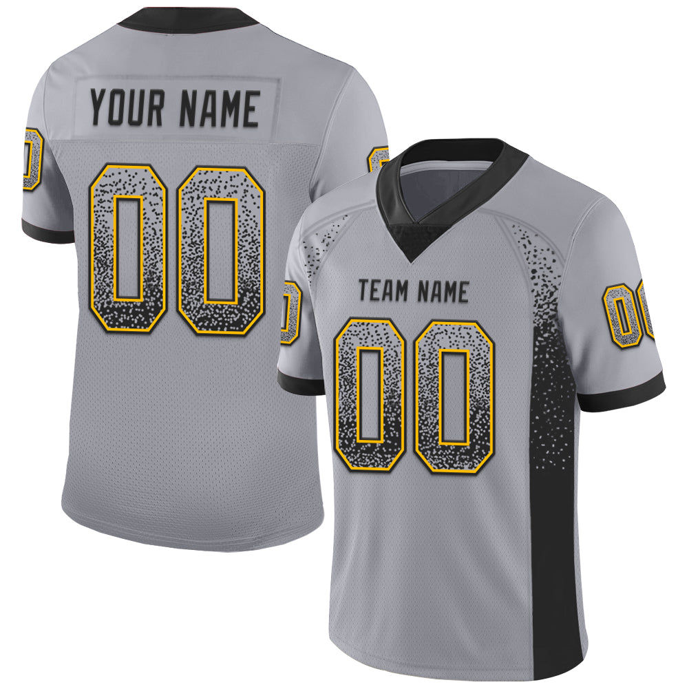 Custom Personalized Football Jersey - Gray Black Gold Mesh with Team Name & Number Personalized Gray Black-Gold Mesh Drift