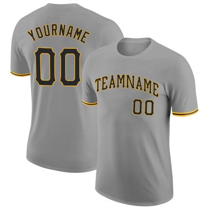 Custom Performance T-Shirt with Personalized Name and Number - Gray Black-Gold Team Apparel Personalized Gray Black-Gold