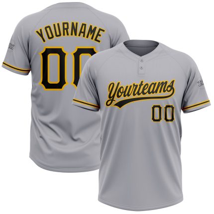Personalized Unisex Softball Jersey Gray Black-Gold Two-Button Design Personalized Gray Black-Gold Two-Button Unisex Softball