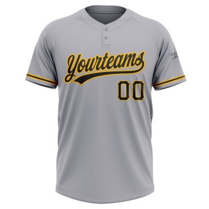 Personalized Unisex Softball Jersey Gray Black-Gold Two-Button Design Personalized Gray Black-Gold Two-Button Unisex Softball