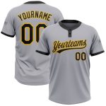 Custom Name Number Unisex Softball Jersey Gray Black Gold Two-Button Personalized Team Gear Personalized Gray Black-Gold