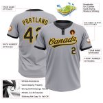 Custom Name Number Unisex Softball Jersey Gray Black Gold Two-Button Personalized Team Gear Personalized Gray Black-Gold