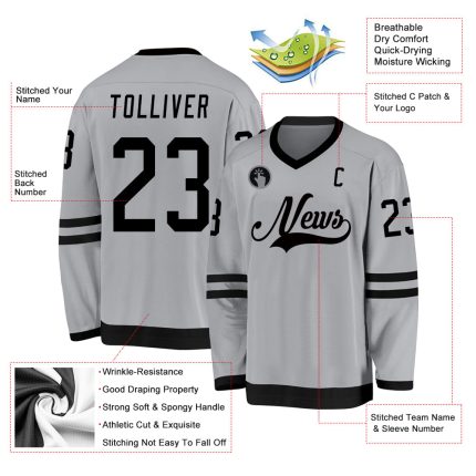 Custom Name and Number Gray Black Hockey Jersey - Personalized Team Jersey Personalized Gray Black Hockey Jersey Team Custom