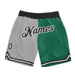 Custom Authentic Basketball Shorts with Name and Number - Gray Black Kelly Green Throwback Split Fashion Personalized Gray