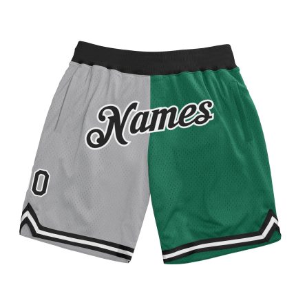 Custom Authentic Basketball Shorts with Name and Number - Gray Black Kelly Green Throwback Split Fashion Personalized Gray