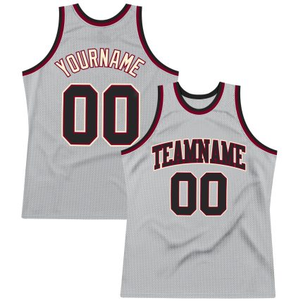 Custom Basketball Jersey with Personalized Name & Number - Gray Black Maroon Authentic Throwback Design Personalized Gray
