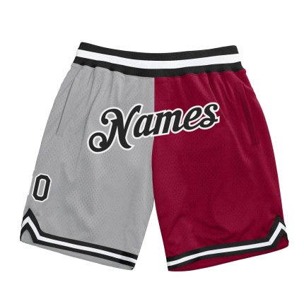 Custom Basketball Shorts with Name & Number - Personalized Gray Black-Maroon Authentic Throwback Split Style Personalized