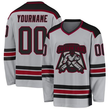 Personalized Hockey Jersey - Gray Black and Maroon Color Options Personalized Gray Black-Maroon Hockey Jersey
