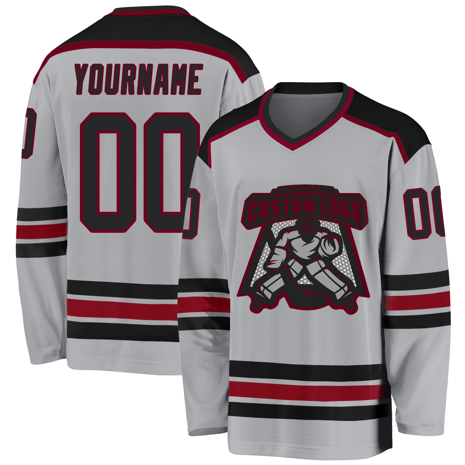 Personalized Hockey Jersey - Gray Black and Maroon Color Options Personalized Gray Black-Maroon Hockey Jersey