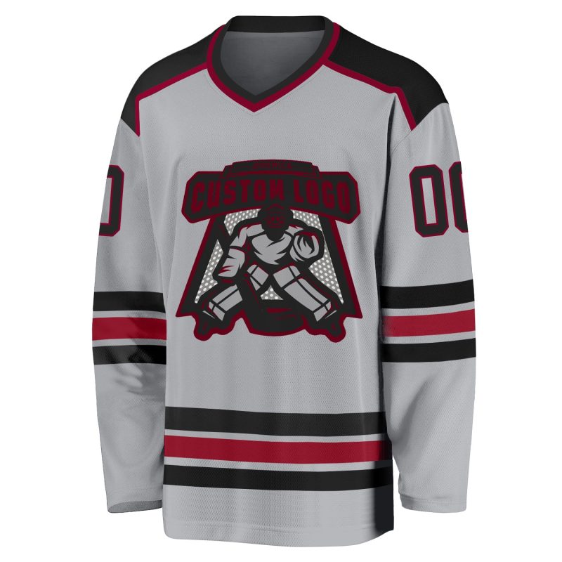 Personalized Hockey Jersey - Gray Black and Maroon Color Options Personalized Gray Black-Maroon Hockey Jersey